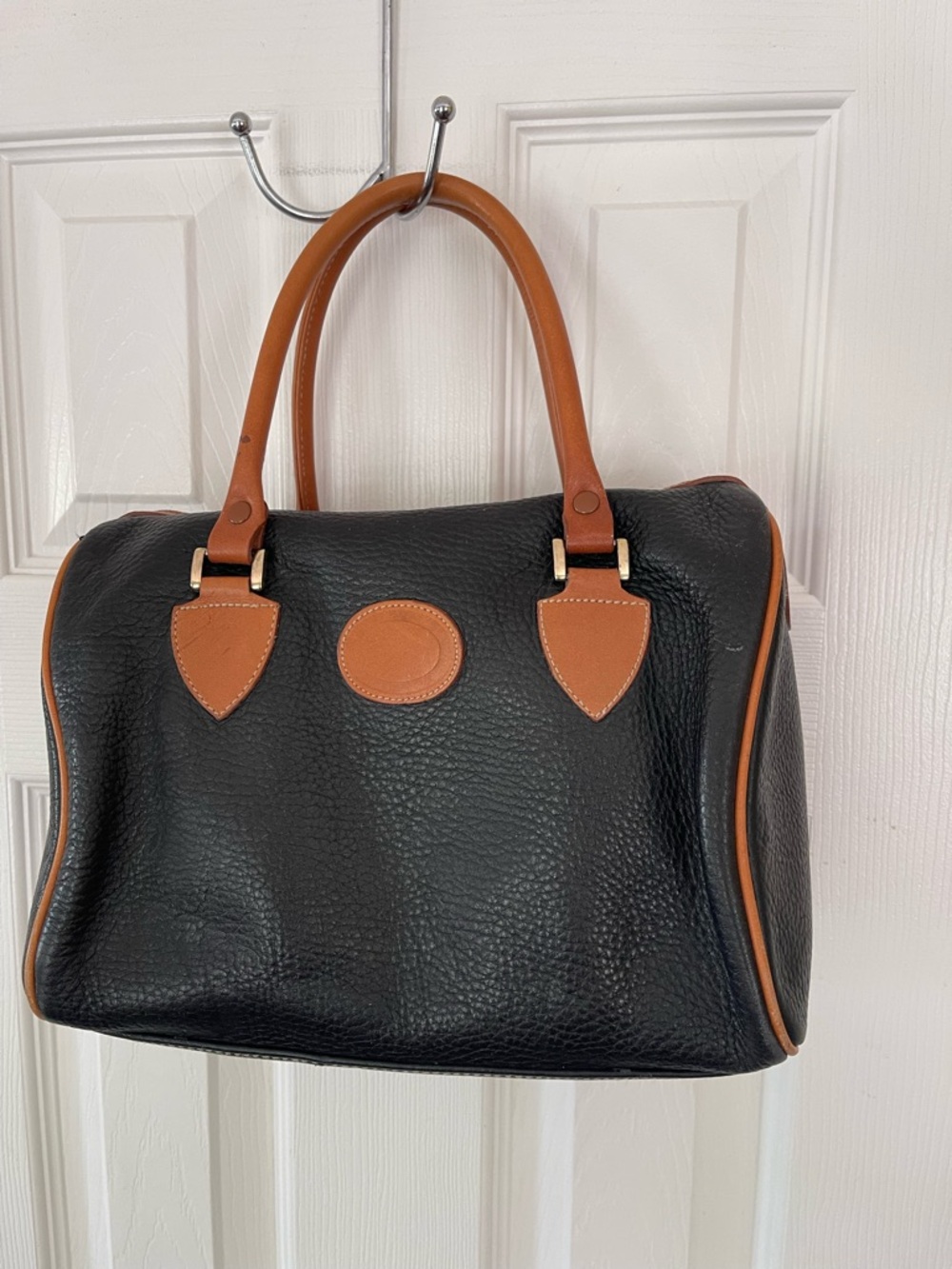 Vintage Black with Tan Trim Pebbled Leather Satchel